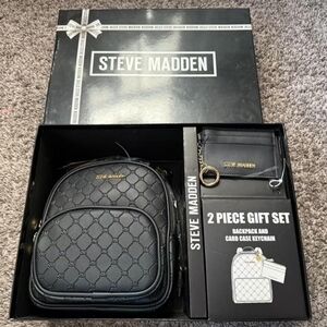 Steve Madden Quilted Black Backpack and Card Case Set